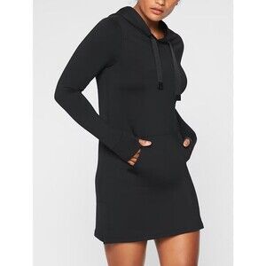 Athleta Womens Sweatshirt Dress Surrey Hills Black Pullover Small Hooded Pockets